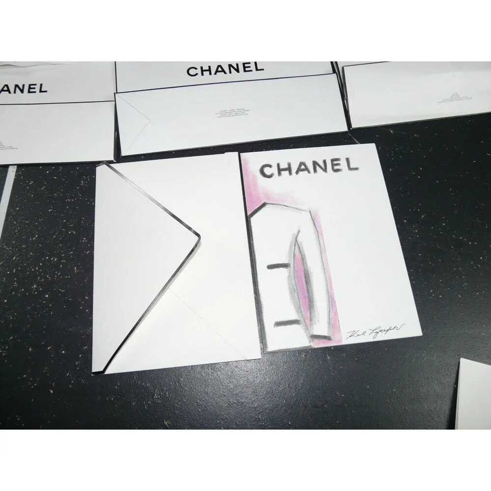 CHANEL Gift Shopping Bag Lot of 5 w/ Ribbon Rose Card Envelope White & Black